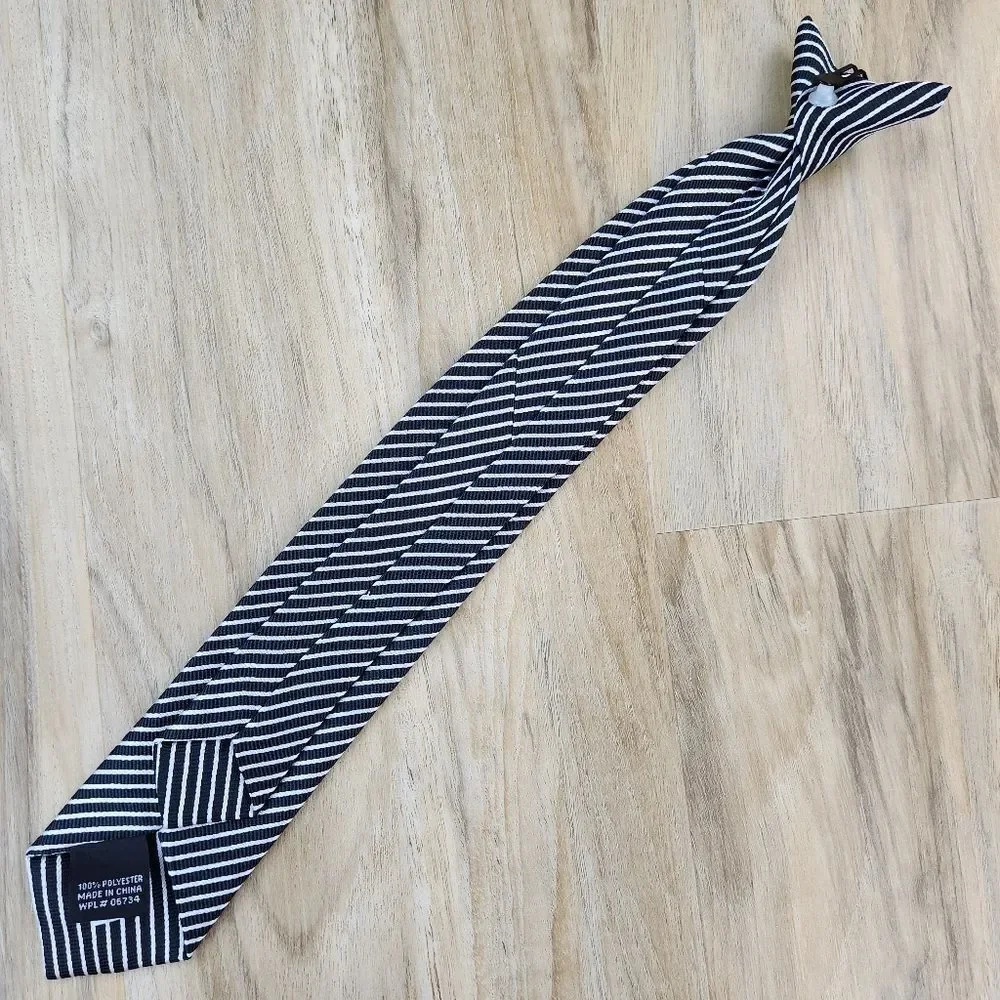 💜Black Striped Pre-Tied Clip-on Tie Youth Large 12/14